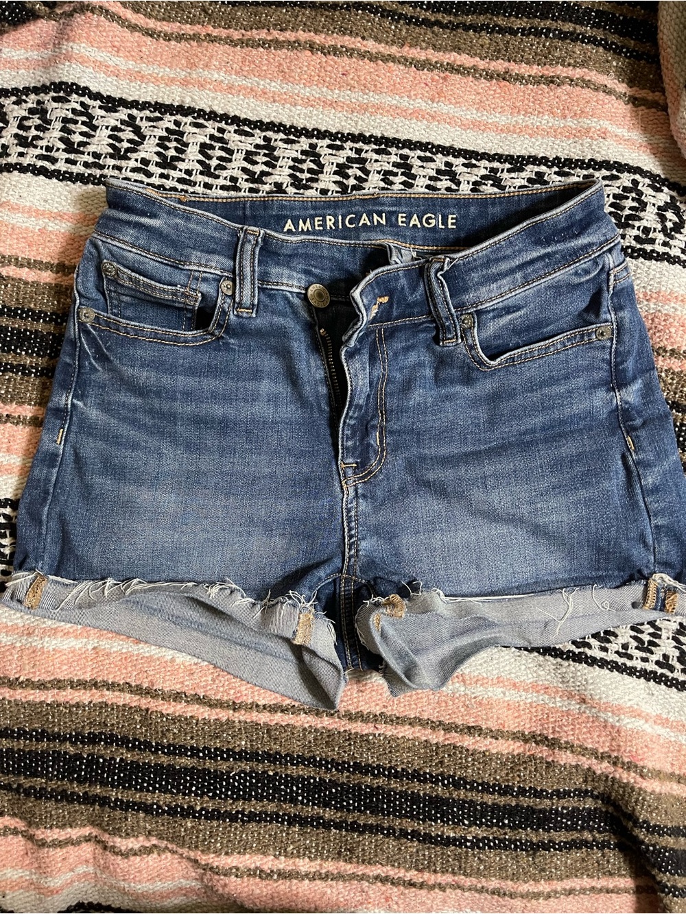 American Eagle Outfitters Distressed Mid-Blue Denim Cutoff Shorts